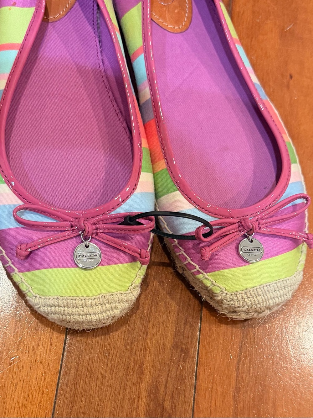 Coach Multi-Stripe Pink Trim Ballet Flats